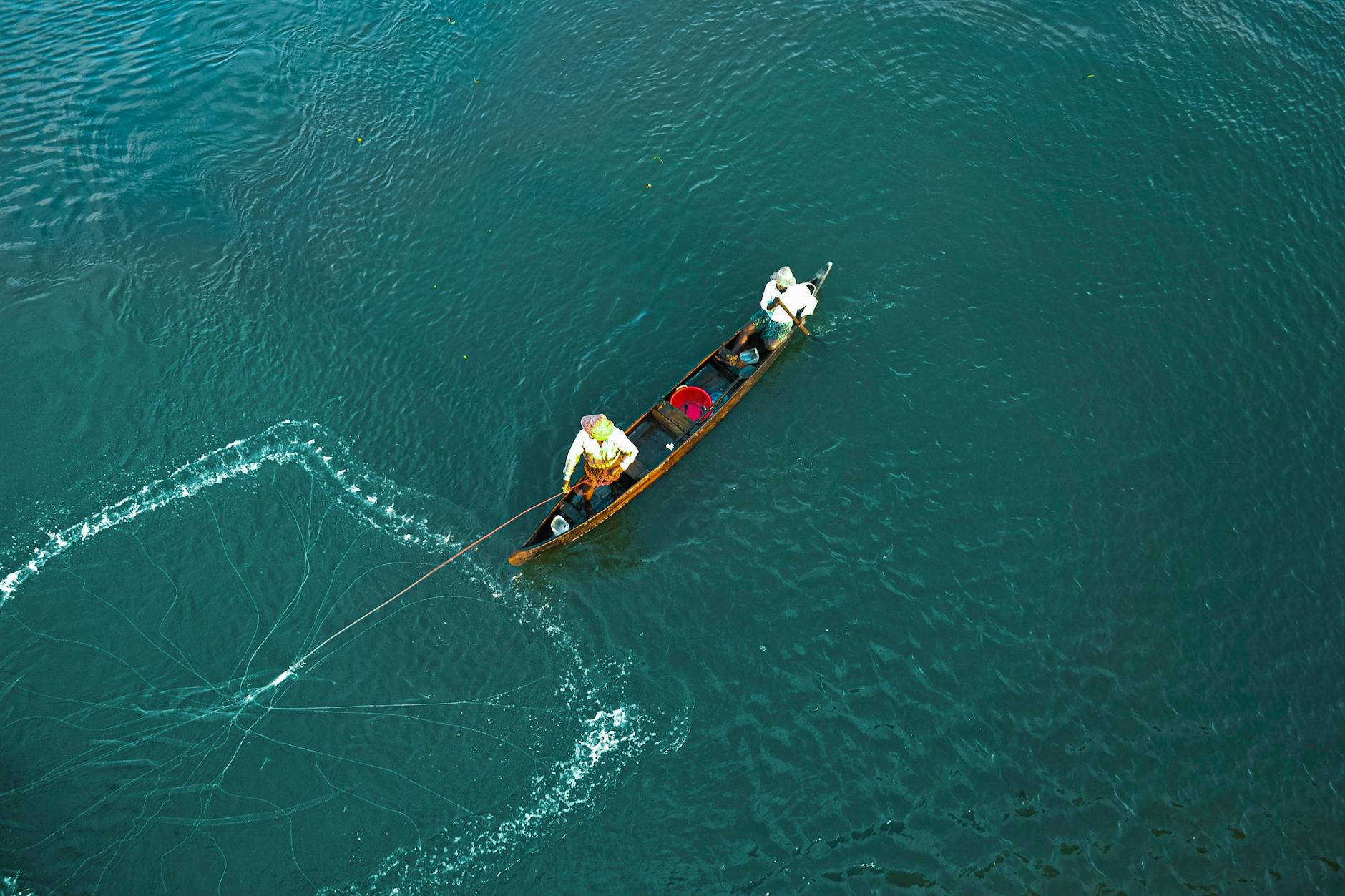 birds eye view of fishermen in the sea